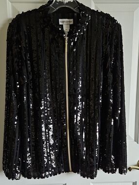 Drapers & Damons Black Sequin Zip-Front Jacket - Slimming Pattern